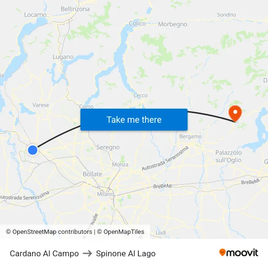 Cardano Al Campo to Spinone Al Lago map