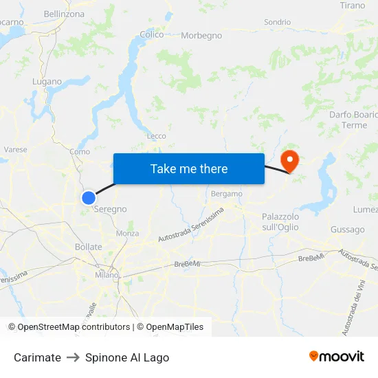 Carimate to Spinone Al Lago map