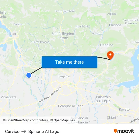 Carvico to Spinone Al Lago map