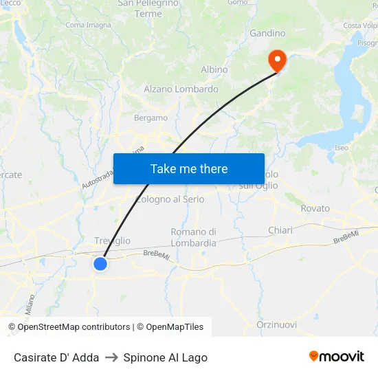 Casirate d'Adda to Spinone Al Lago map
