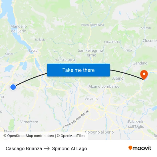 Cassago Brianza to Spinone Al Lago map