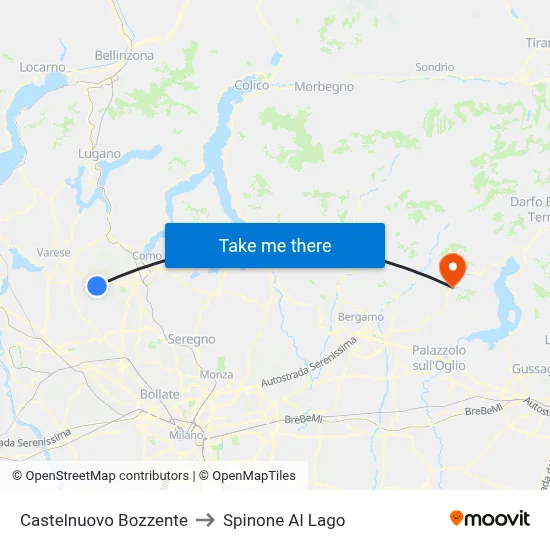 Castelnuovo Bozzente to Spinone Al Lago map
