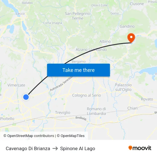 Cavenago Di Brianza to Spinone Al Lago map