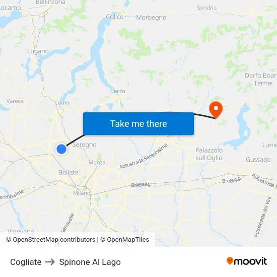 Cogliate to Spinone Al Lago map