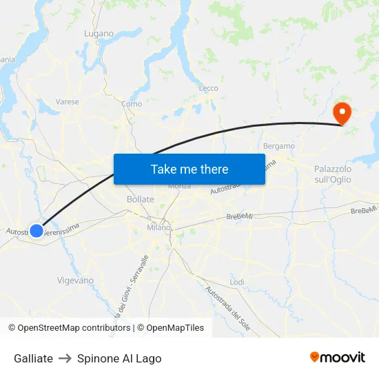Galliate to Spinone Al Lago map