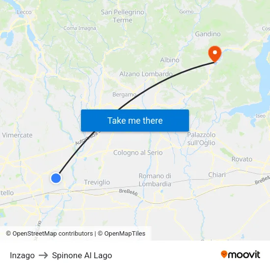 Inzago to Spinone Al Lago map