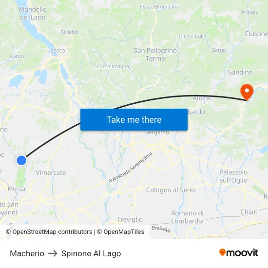 Macherio to Spinone Al Lago map