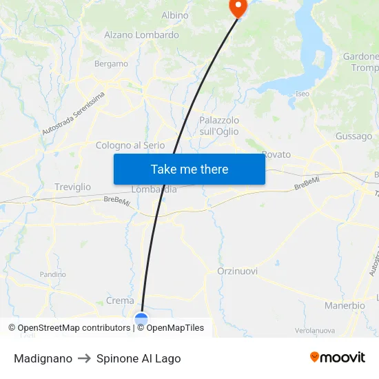 Madignano to Spinone Al Lago map