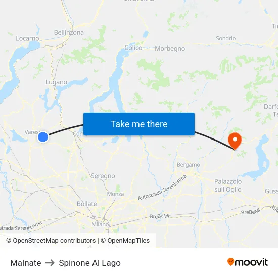 Malnate to Spinone Al Lago map