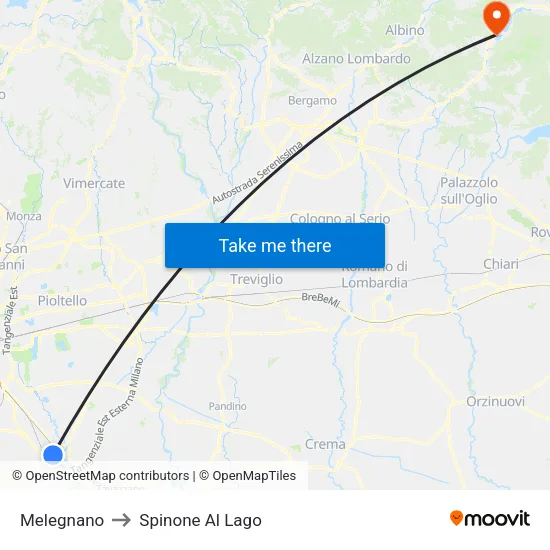 Melegnano to Spinone Al Lago map
