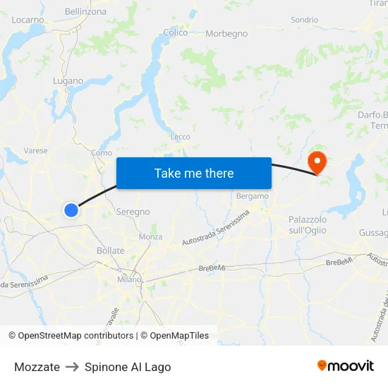 Mozzate to Spinone Al Lago map