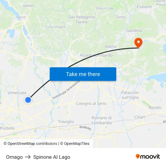 Ornago to Spinone Al Lago map