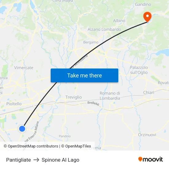 Pantigliate to Spinone Al Lago map