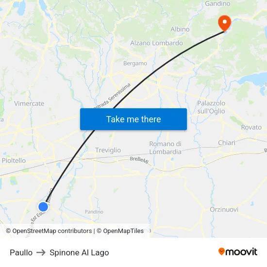 Paullo to Spinone Al Lago map