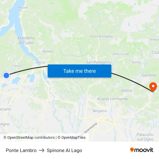 Ponte Lambro to Spinone Al Lago map