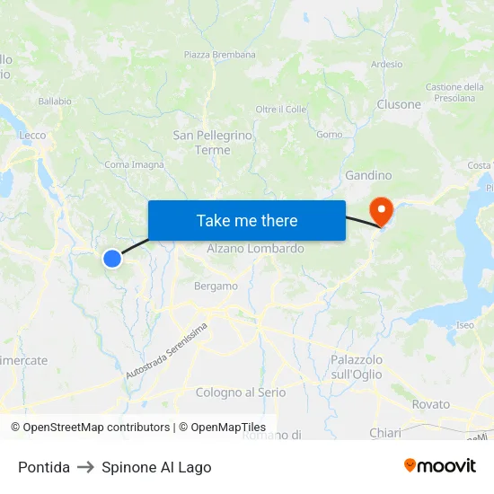 Pontida to Spinone Al Lago map