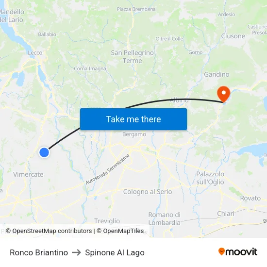 Ronco Briantino to Spinone Al Lago map