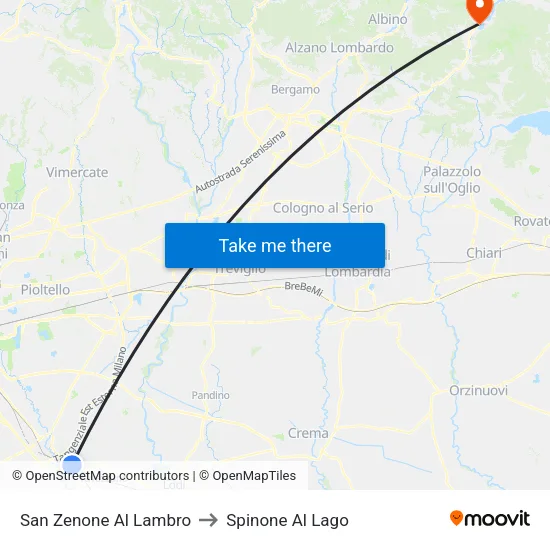 San Zenone Al Lambro to Spinone Al Lago map