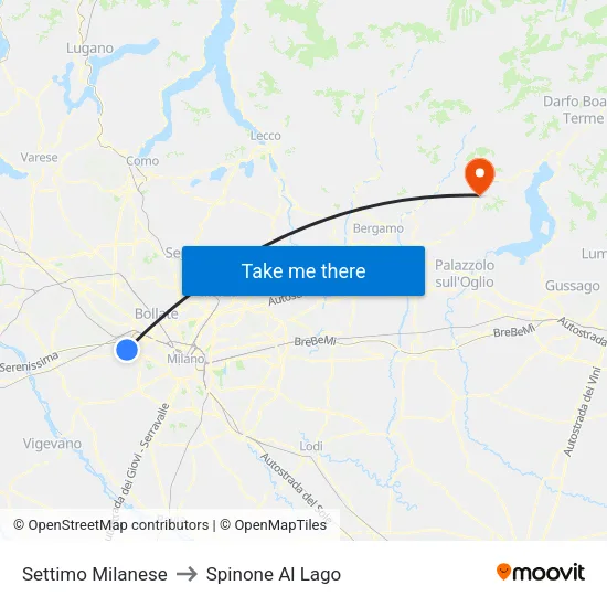 Settimo Milanese to Spinone Al Lago map