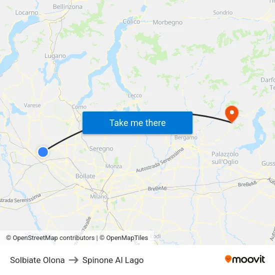 Solbiate Olona to Spinone Al Lago map
