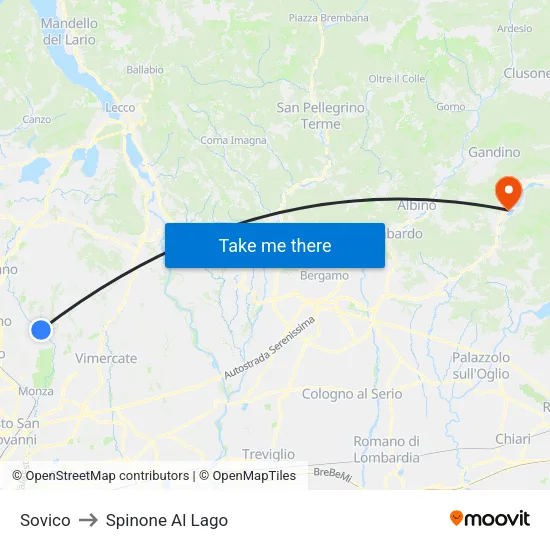 Sovico to Spinone Al Lago map