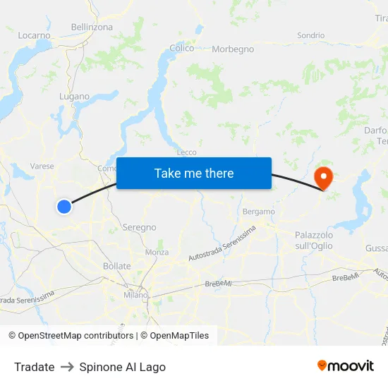 Tradate to Spinone Al Lago map