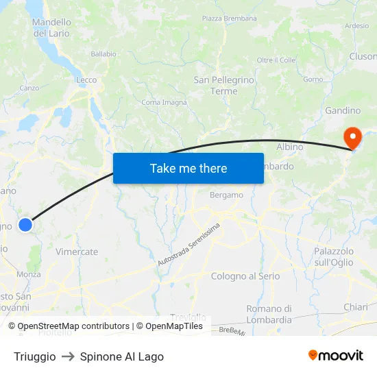 Triuggio to Spinone Al Lago map