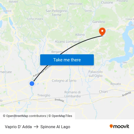 Vaprio d'Adda to Spinone Al Lago map