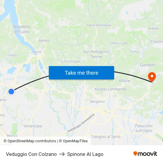 Veduggio con Colzano to Spinone Al Lago map