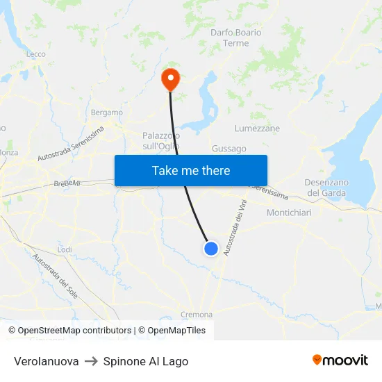 Verolanuova to Spinone Al Lago map