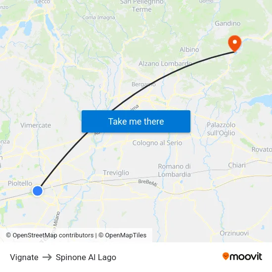 Vignate to Spinone Al Lago map