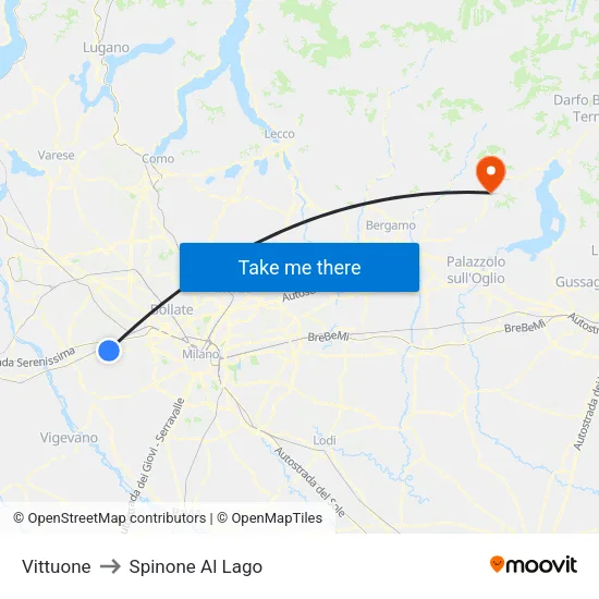 Vittuone to Spinone Al Lago map