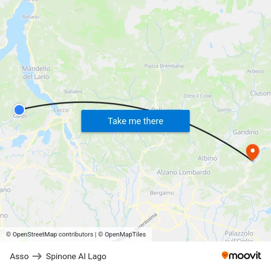 Asso to Spinone Al Lago map