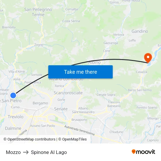 Mozzo to Spinone Al Lago map
