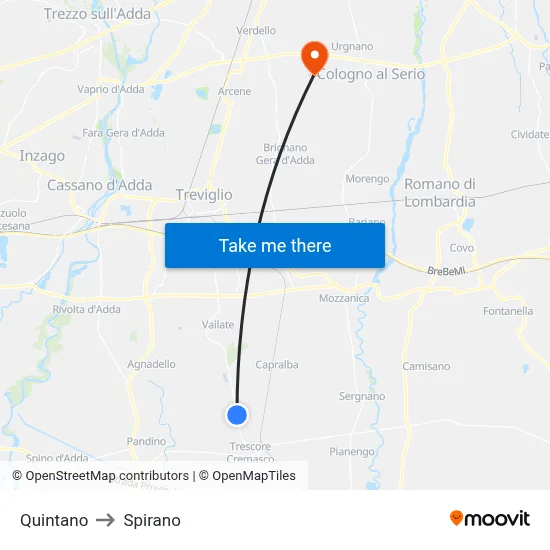 Quintano to Spirano map