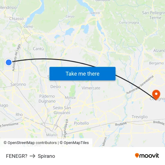 Fenegro to Spirano map