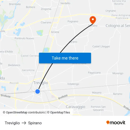 Treviglio to Spirano map