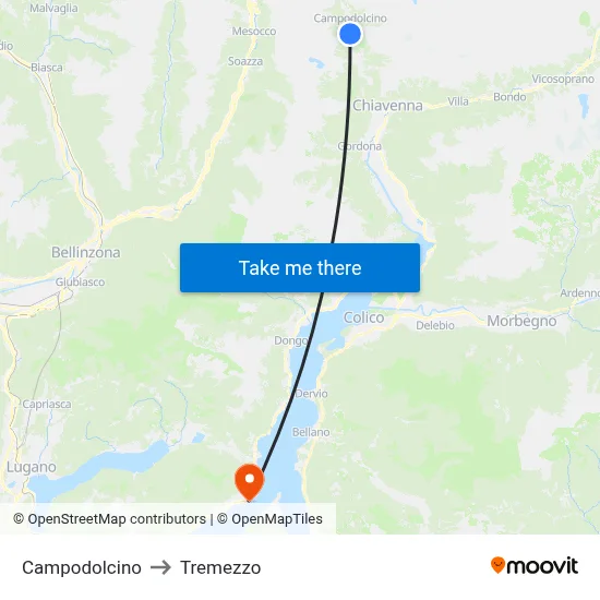 Campodolcino to Tremezzo map
