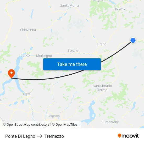 Ponte Di Legno to Tremezzo map