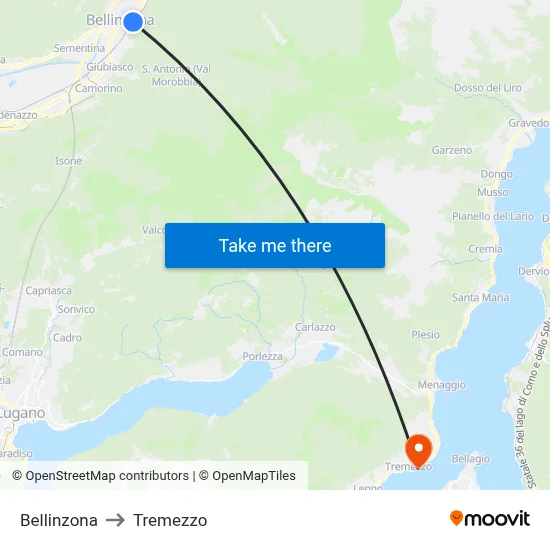Bellinzona to Tremezzo map