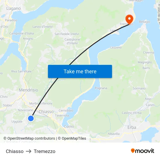 Chiasso to Tremezzo map