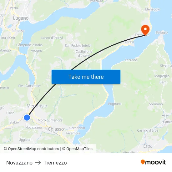 Novazzano to Tremezzo map