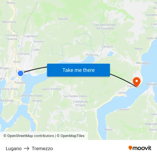 Lugano to Tremezzo map