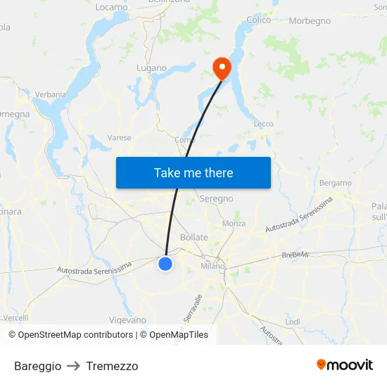 Bareggio to Tremezzo map