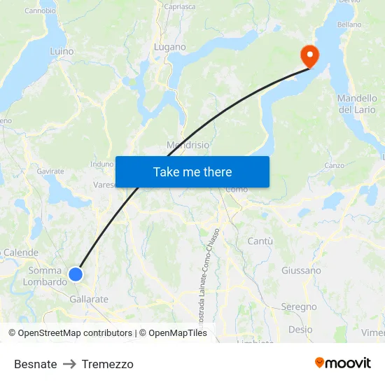 Besnate to Tremezzo map