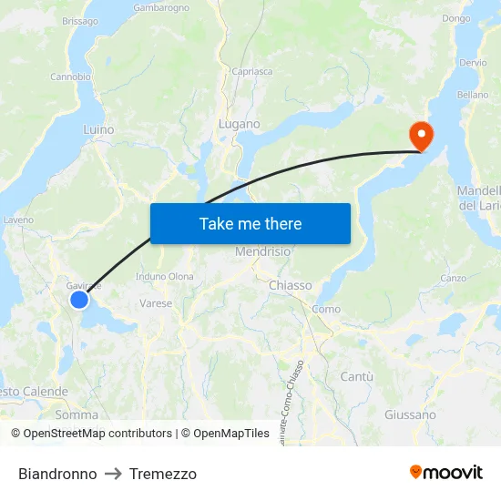 Biandronno to Tremezzo map