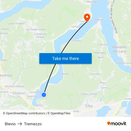 Blevio to Tremezzo map