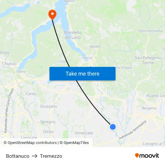 Bottanuco to Tremezzo map