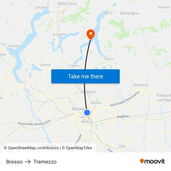Bresso to Tremezzo map
