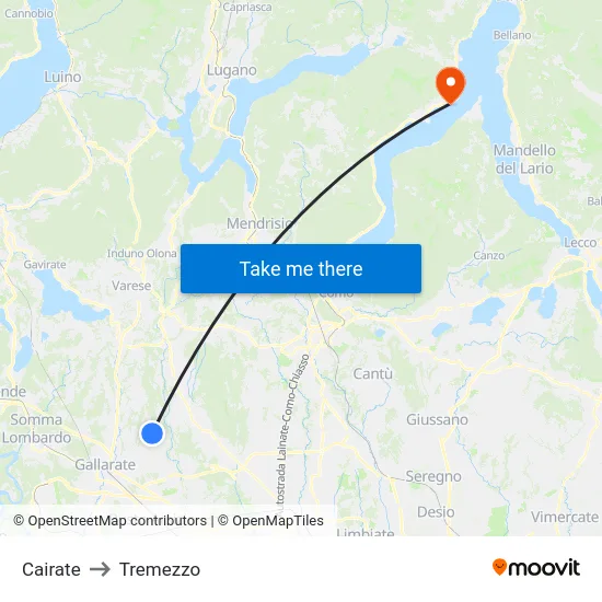 Cairate to Tremezzo map